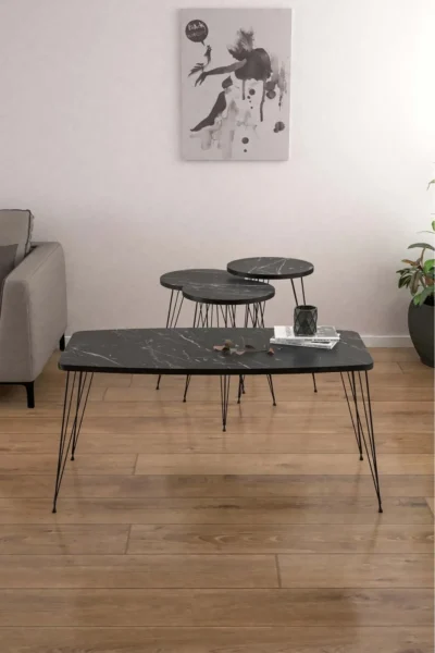 Zigon Sehpa Ve Orta Sehpa 3'lü Zigon Yuvarlak Sehpa Seti Tel Ayak Metal Sehpa Set - Görsel 20