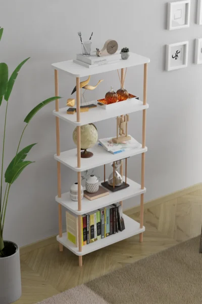 5 Raflı Ahşap Kitaplık Dekoratif Kitaplık Ev Rafı Ofis Kitaplığı Çok Amaçlı Raf - Görsel 9
