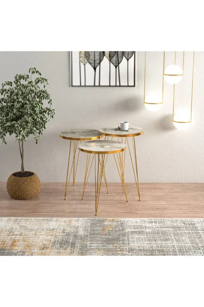 Efes Gold Metal Ayaklı Gold Detaylı Zigon Sehpa