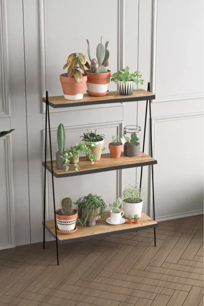 Saksılık Çiçeklik 3 Raflı Metal Çiçeklik Saksı Standı Dekoratif Raf