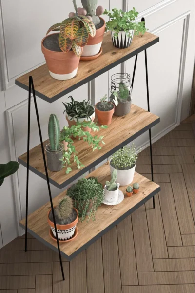 Saksılık Çiçeklik 3 Raflı Metal Çiçeklik Saksı Standı Dekoratif Raf - Görsel 2